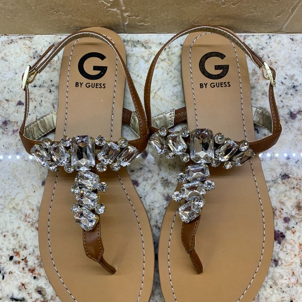 GUESS Kyli Rhinestone Jeweled Flat Sandals  Size 9.5 NWOT